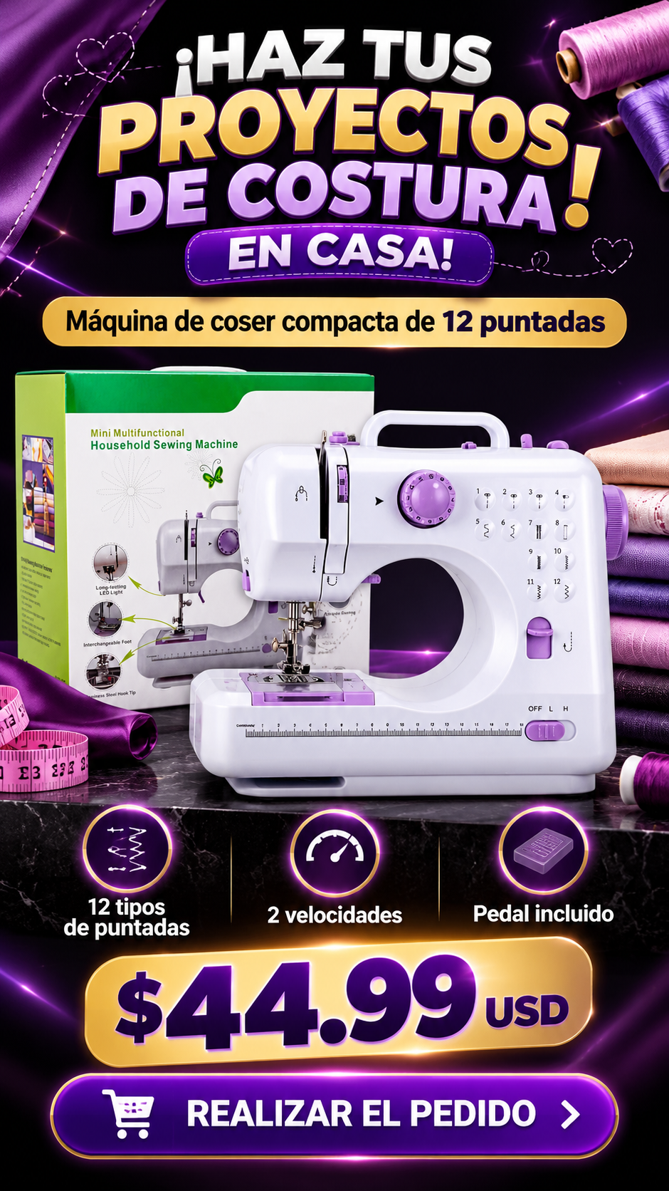 Máquina de coser de 12 puntadas: atención, precio $44.99